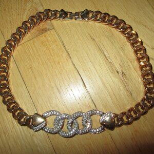 SAL HEAVY NECKLACE/CHUNKY/STATEMENT/CRYSTALS/GOLD TONE/SIGNED/8"!